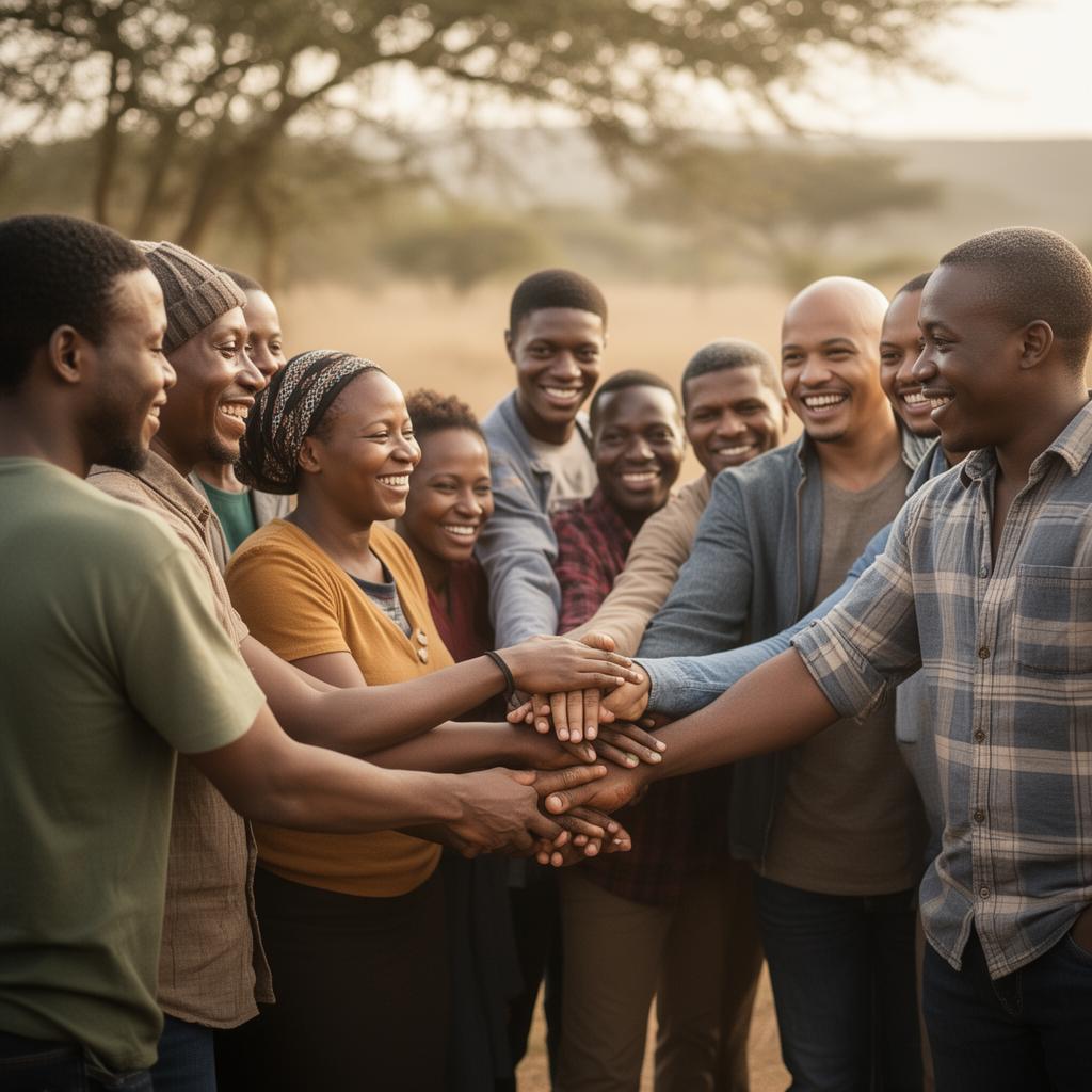 Diverse community members joining hands in connection